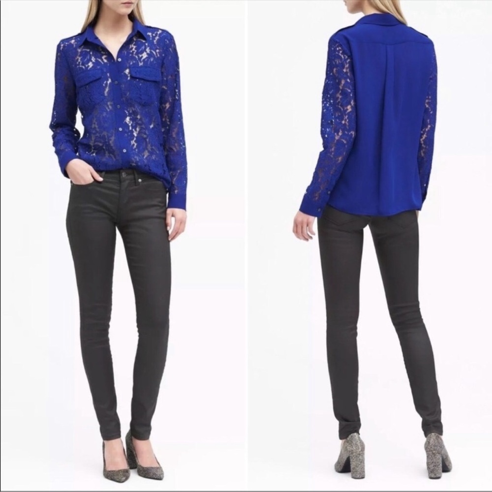 Banana Republic Lace Utility Shirt Royal Blue